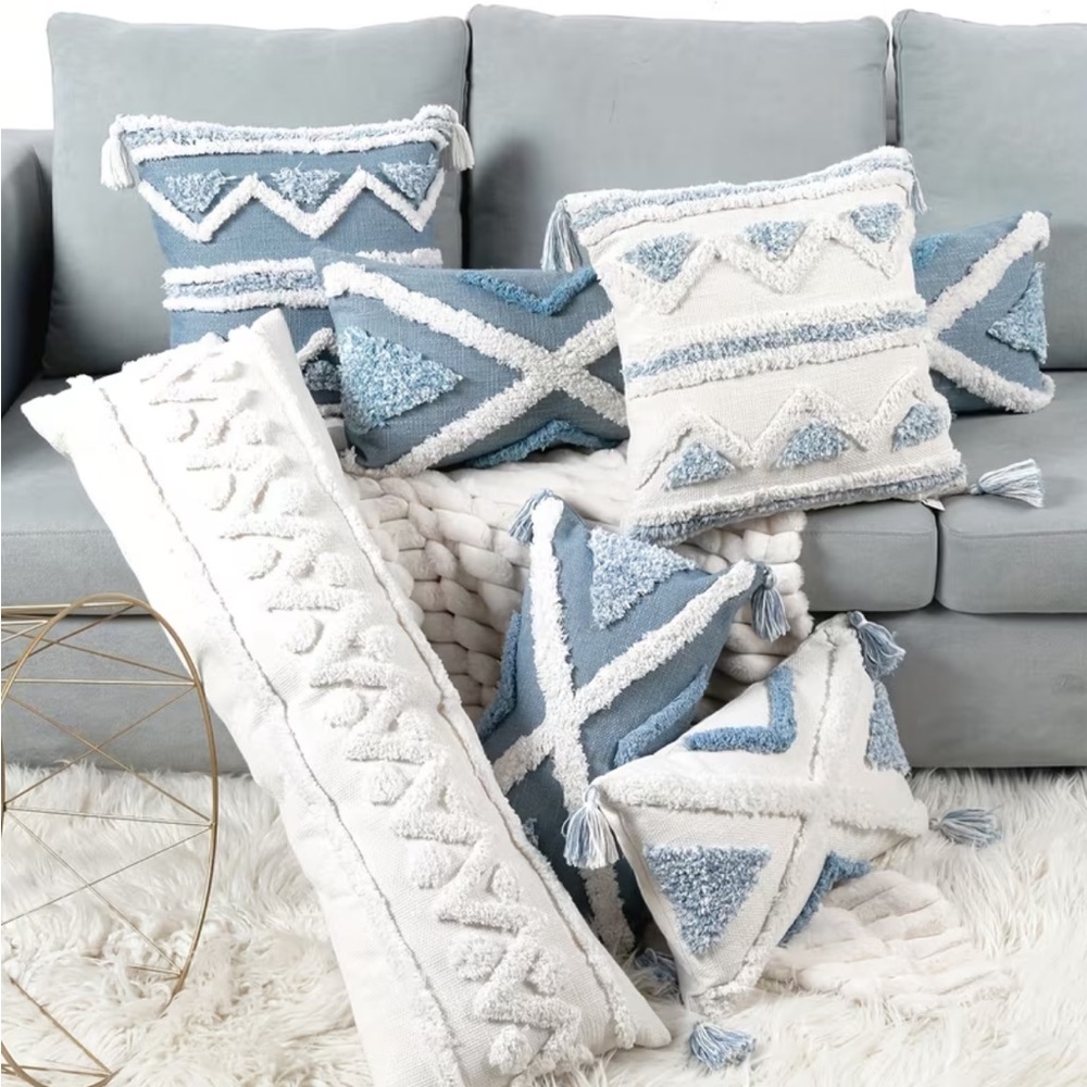 🌊 1 Blue and White Textured Throw Pillow Covers | 20” x 20”